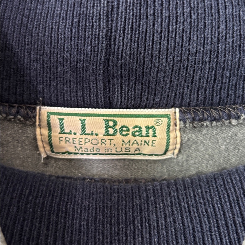 L.L.Bean Vintage 90’s Rugby Mock-neck Long-sleeve Shirt gray heather stripes - Picture 3 of 12